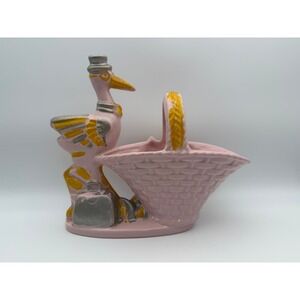 Vintage Haeger USA Pink Stork Baby Basket Planter Ceramic Pottery T036